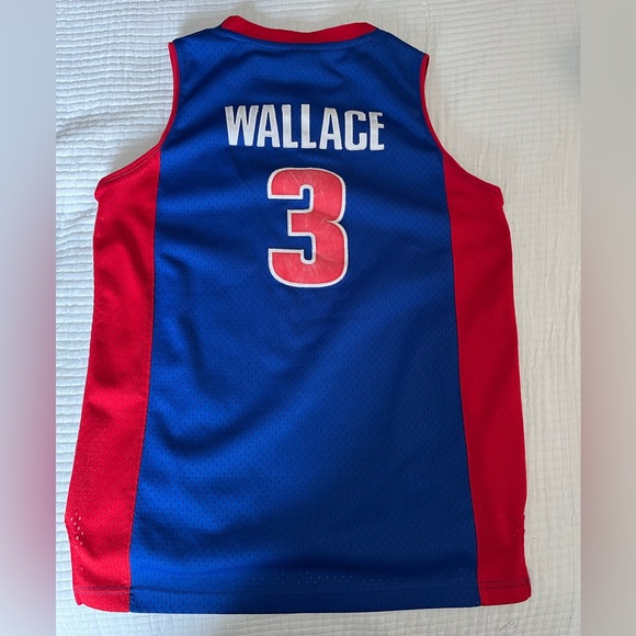 Reebok Detroit Pistons Blue and Red Basketball Ben Wallace Jersey #3 - Picture 3 of 4
